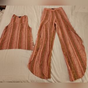 Linen Blend Two Piece Summer Outfit By Drew Size Small